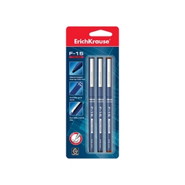 Блистер ручек капиллярных ErichKrause® F-15, цвет чернил: синий, черный, красный (3 ручки)