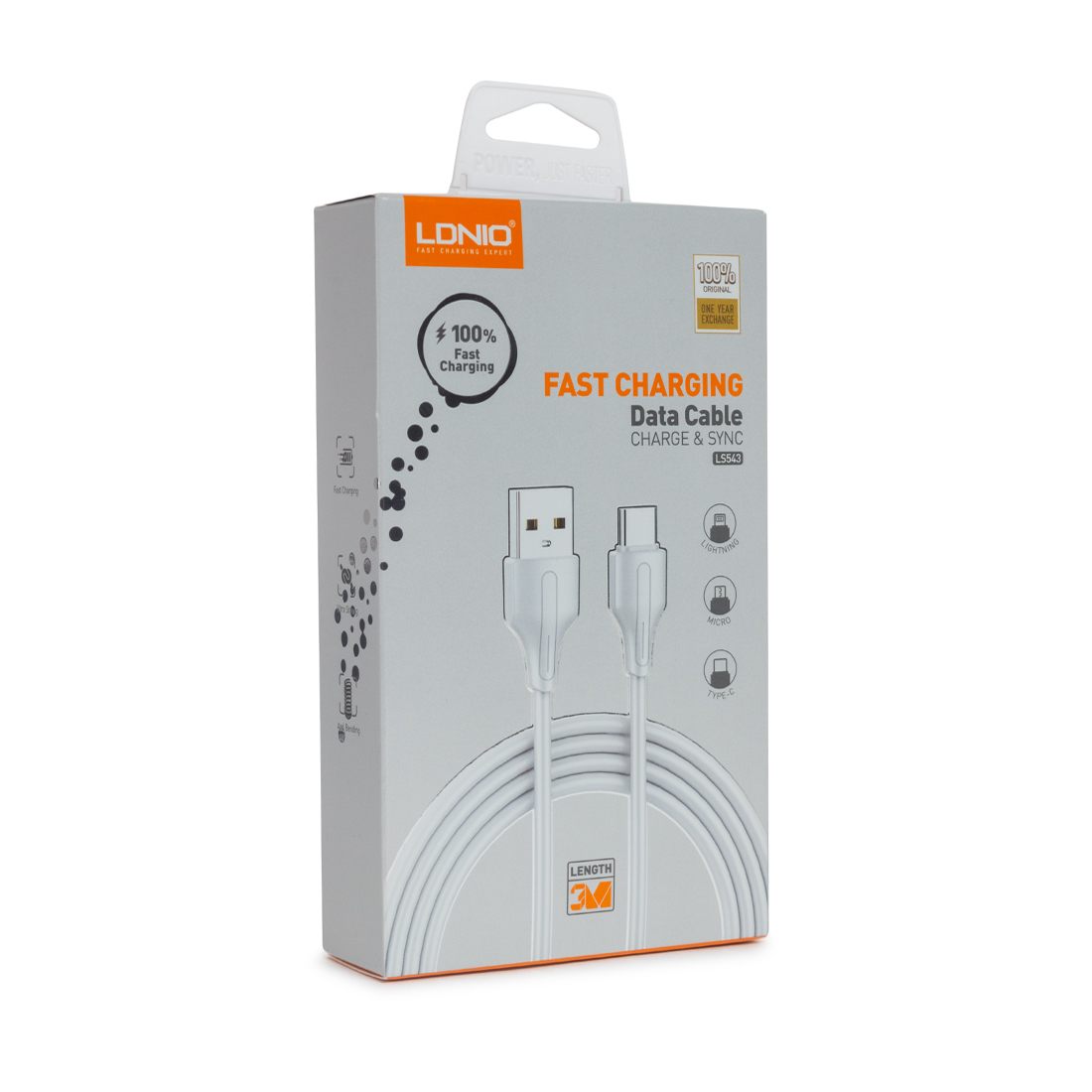 Интерфейсный кабель LDNIO Lightning LS543 3м 2,1A Белый