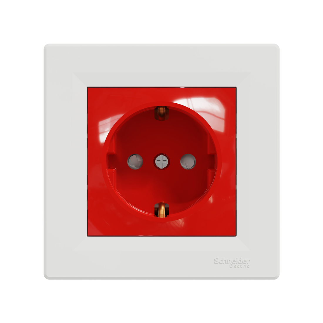 Розетка с заземлением со шторками SE EPH2900521 Asfora 16А в сборе винт. клеммы белый+красный