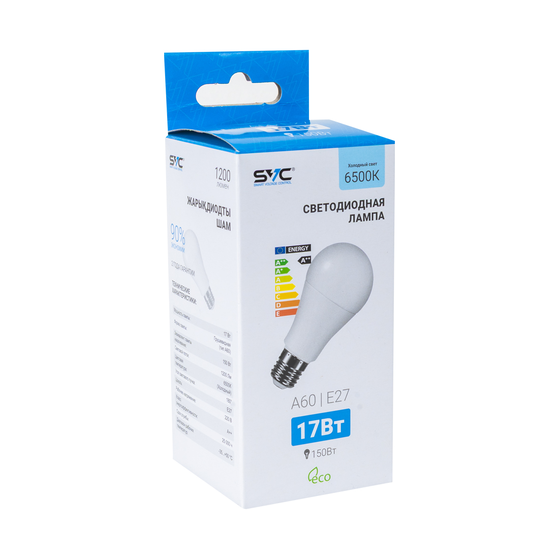 Лампа светодиодная SVC LED A60-17W-E27-6500K Холодный