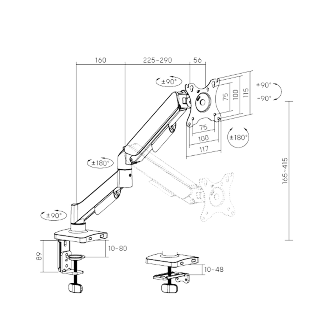 Настольный кронштейн Brateck LDT97-C012, 17"-32"