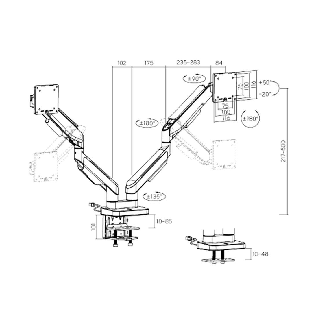 Настольный кронштейн с газлифтом XG MGG-1735D white для 2-х мониторов (17"-35") Белый