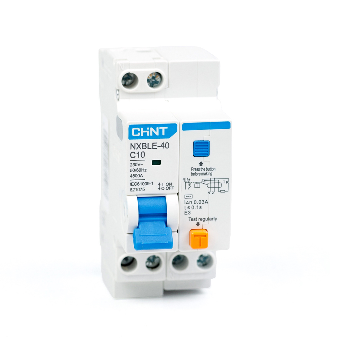 Дифференциальный автомат CHINT NXBLE-40 1P+N 10А C 30mA эектронный тип AC 4,5kA