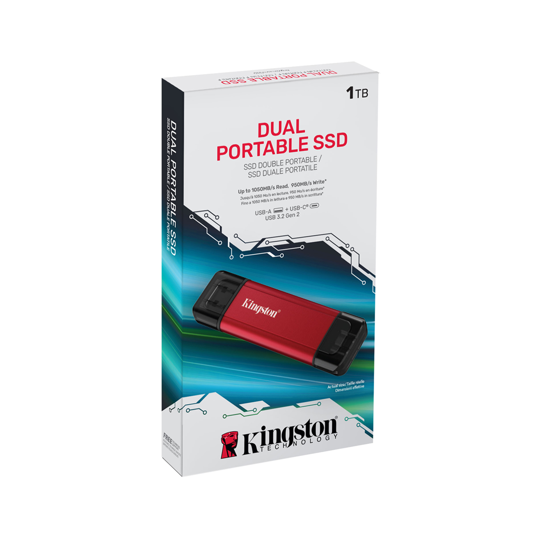 Внешний SSD диск Kingston 1TB Dual Portable Красный