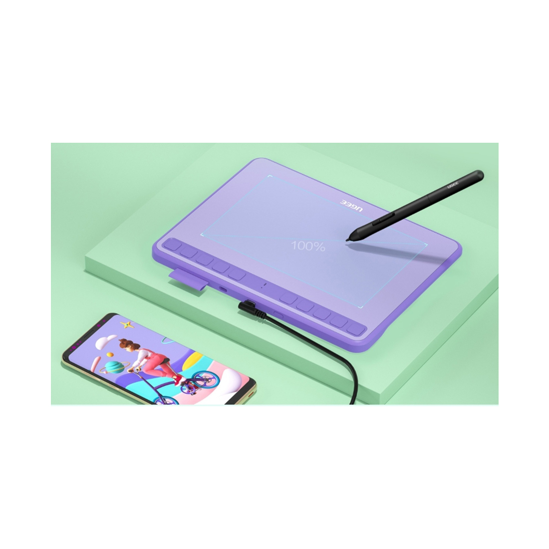 Графический планшет, Ugee, S640 Purple, Разрешение 5080 lpi, Чувствительность к нажатию 8192, Интерфейс USB-C, Рабочая область 6.5"х4", Пурпурный — фото 3