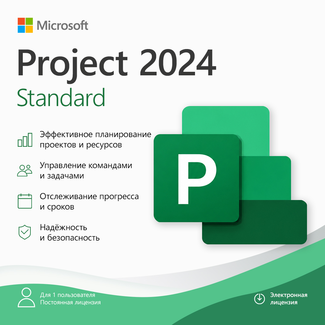Электронная лицензия (ESD ключ), Microsoft, Project Standard 2024, программа для управления проектами (базовая версия Microsoft Project)