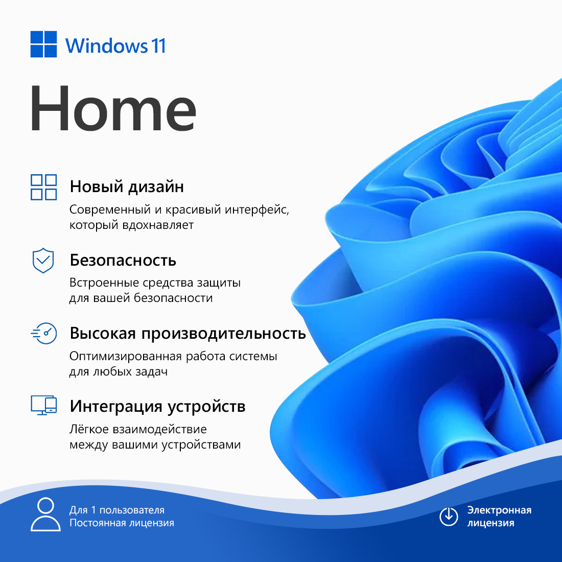 Электронная лицензия (ESD ключ), Microsoft, Windows 11 Home 64-bit, операционная система для домашнего использования