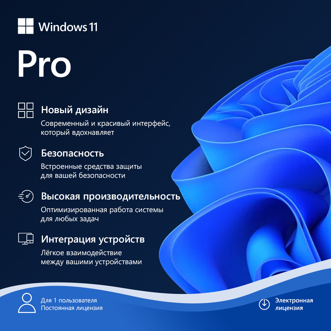 Электронная лицензия (ESD ключ), Microsoft, Windows 11 Pro 64-bit, операционная система для бизнеса и продвинутых пользователей (с расширенными функциями: домен, шифрование и т.д.)
